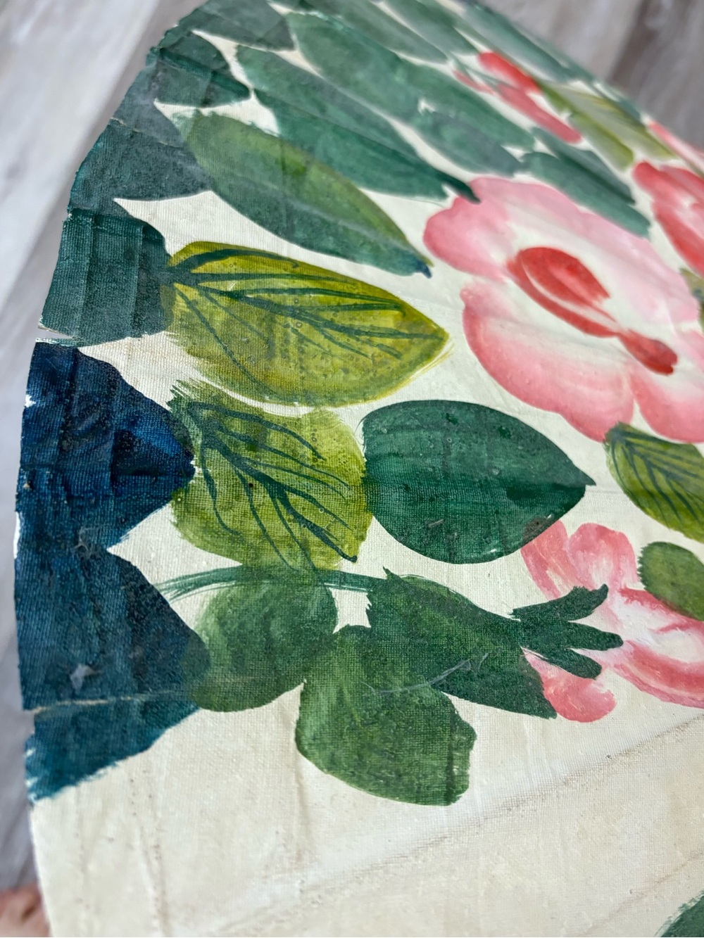 Hand-Painted Floral canvas and bamboo Parasol - Pink Roses on Cream - Picture 3 of 5